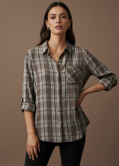 Roll-Sleeve Plaid Shirt