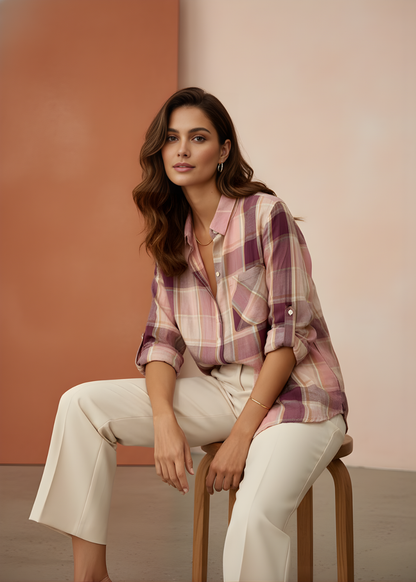 Roll-Sleeve Plaid Shirt