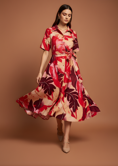 Button-Front Flare Dress