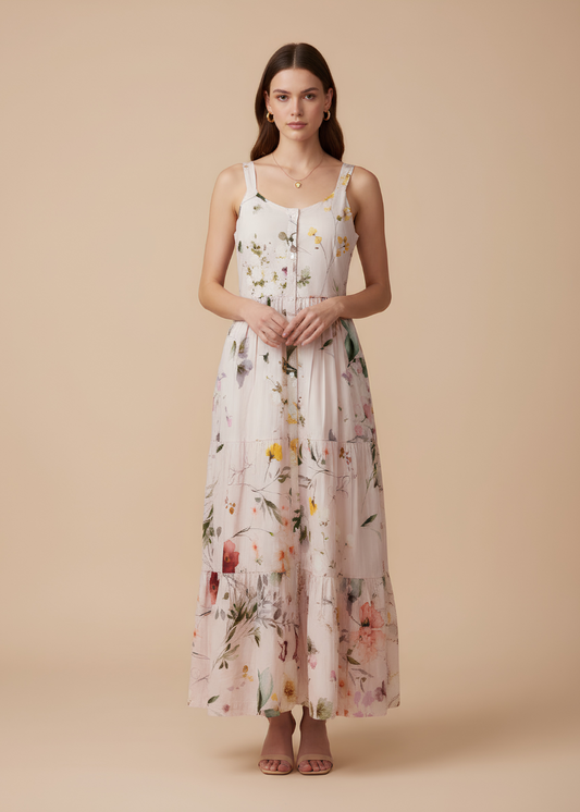 Tiered Button-Front Maxi Dress