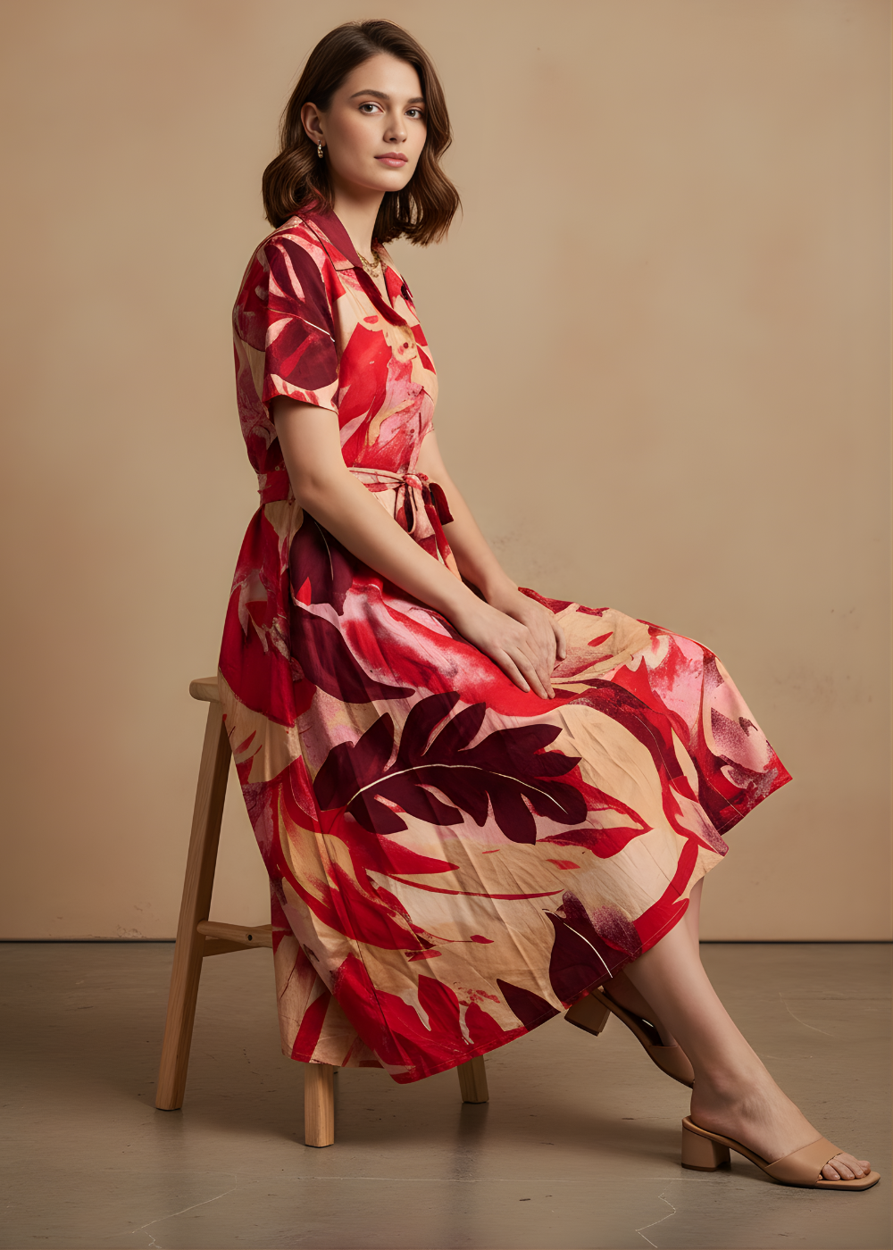 Button-Front Flare Dress