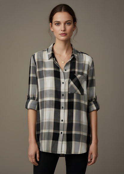 Roll-Sleeve Plaid Shirt