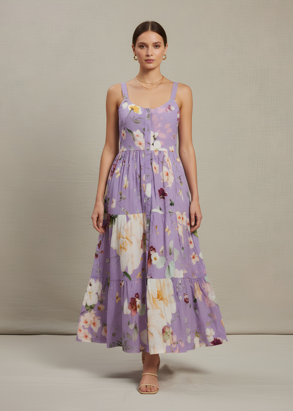 Tiered Button-Front Maxi Dress