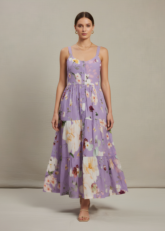 Tiered Button-Front Maxi Dress