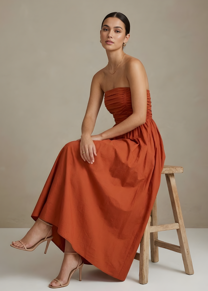 Strapless Ruched Maxi Dress