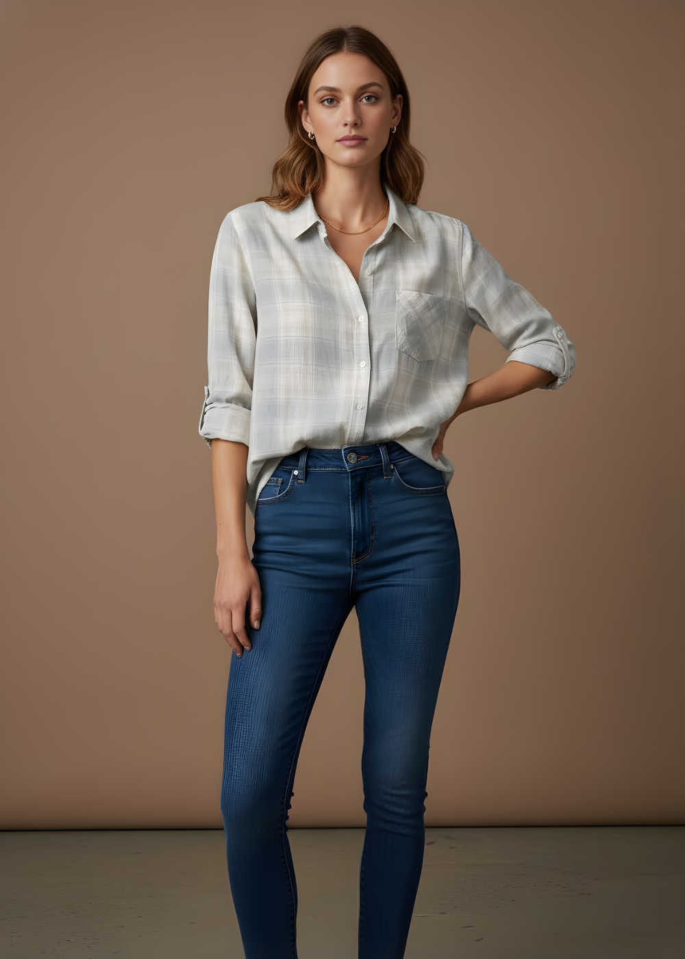 Roll-Sleeve Plaid Shirt