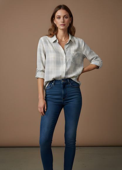 Roll-Sleeve Plaid Shirt