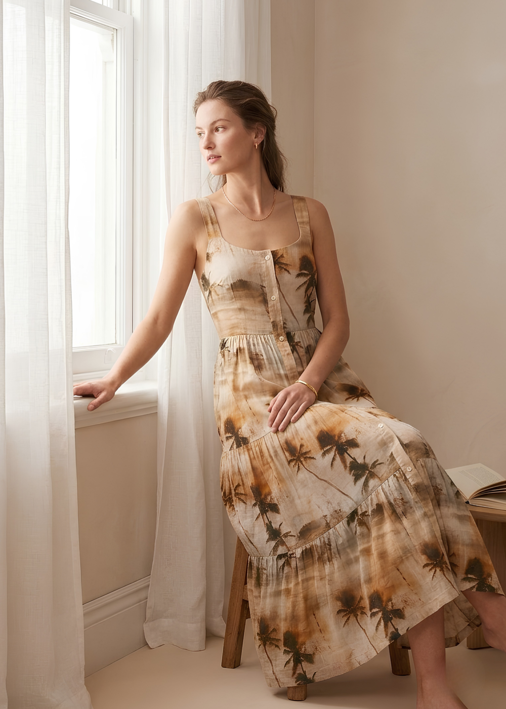 Tiered Button-Front Maxi Dress
