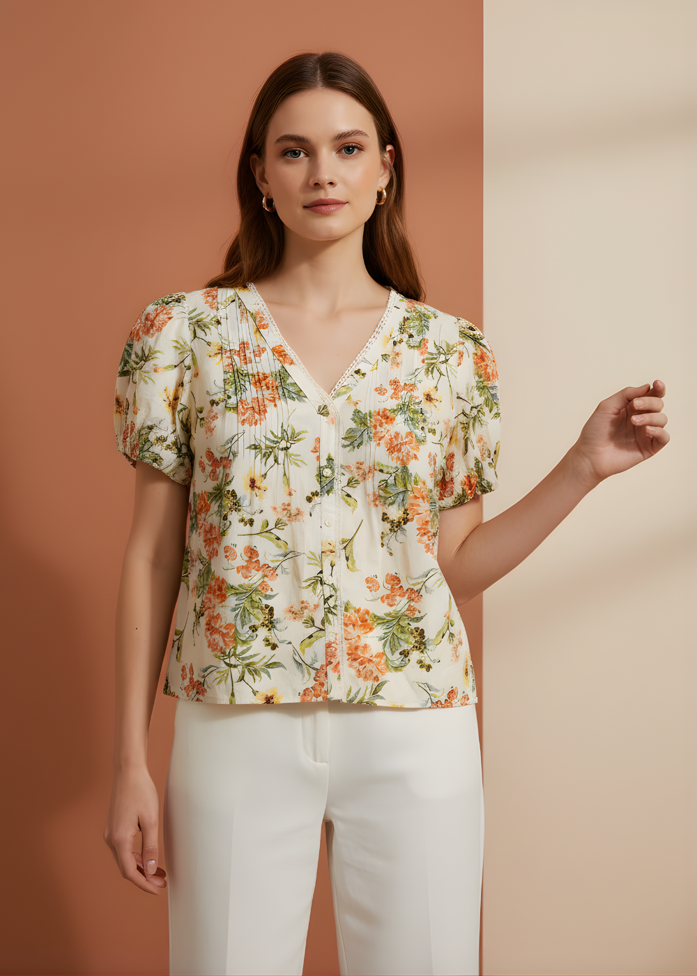 Lace-Trim Puff Sleeve Top