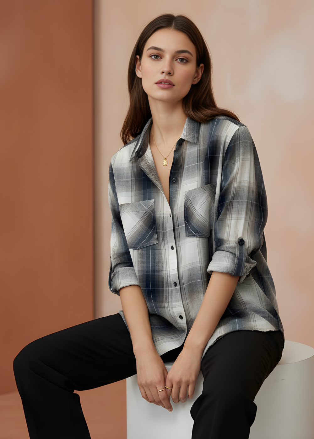 Roll-Sleeve Plaid Shirt