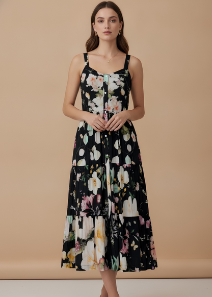 Tiered Button-Front Maxi Dress