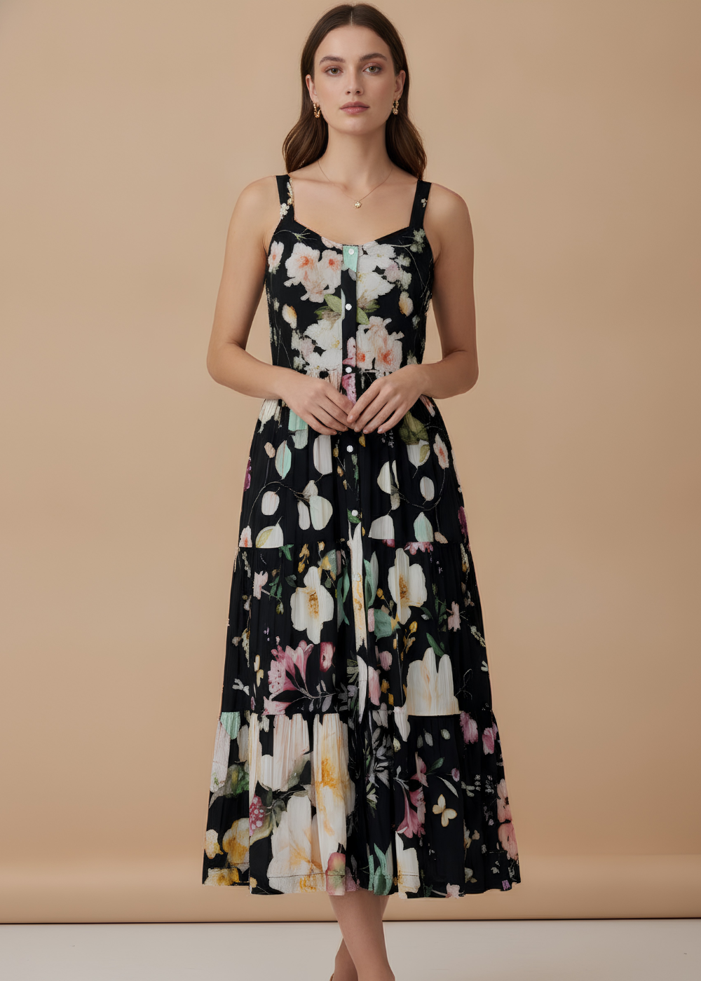 Tiered Button-Front Maxi Dress