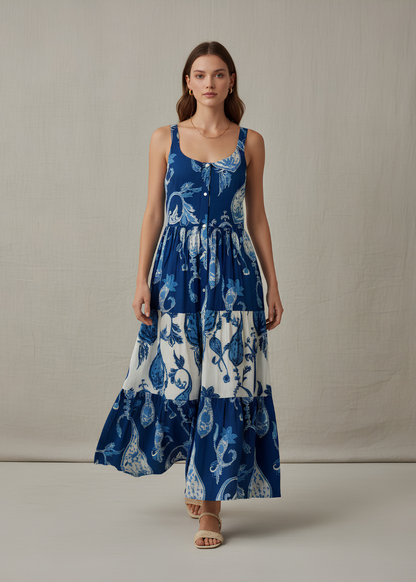 Tiered Button-Front Maxi Dress