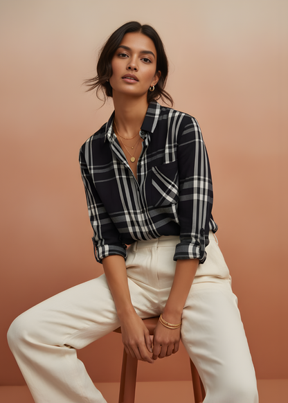 Roll-Sleeve Plaid Shirt