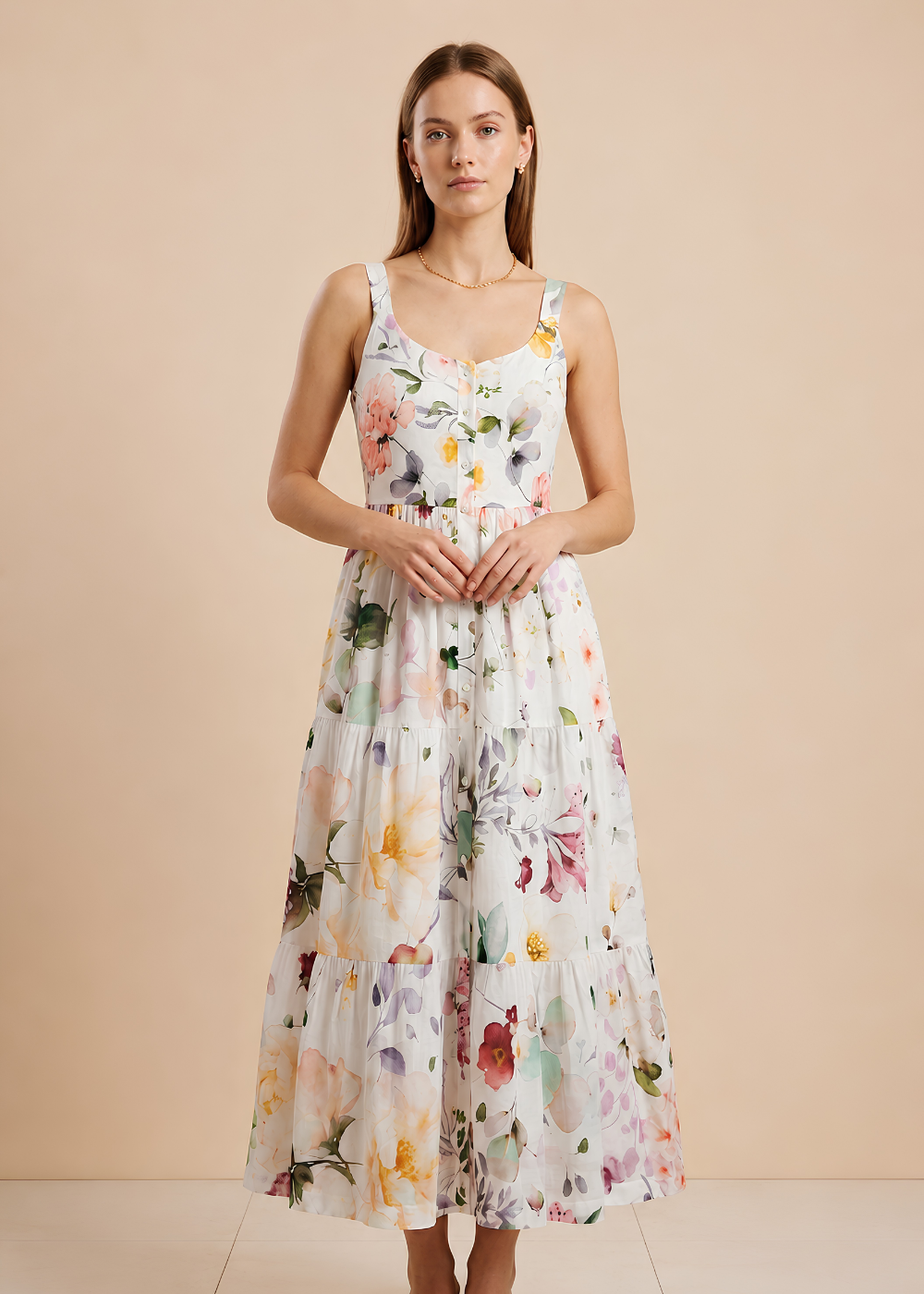 Tiered Button-Front Maxi Dress