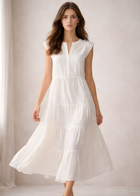 Cap-Sleeve Tiered Dress