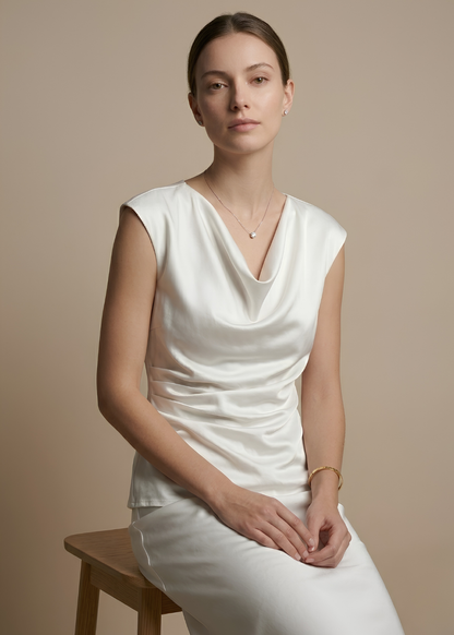 Cowl Neck Side Ruched Top