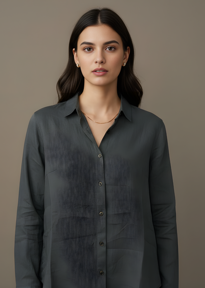 Button-Front Roll-Up Blouse