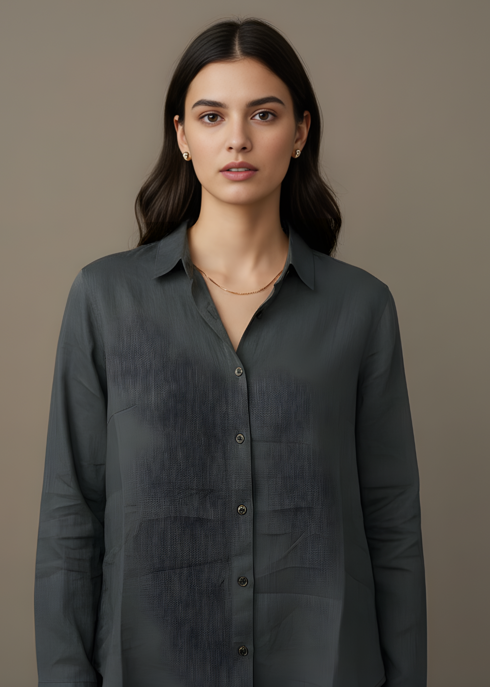 Button-Front Roll-Up Blouse