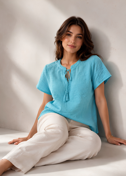 Tassel Tie Flutter Sleeve Blouse