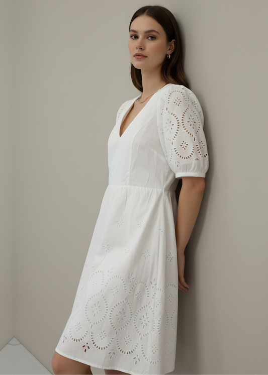 V-Neck Cutwork Dress