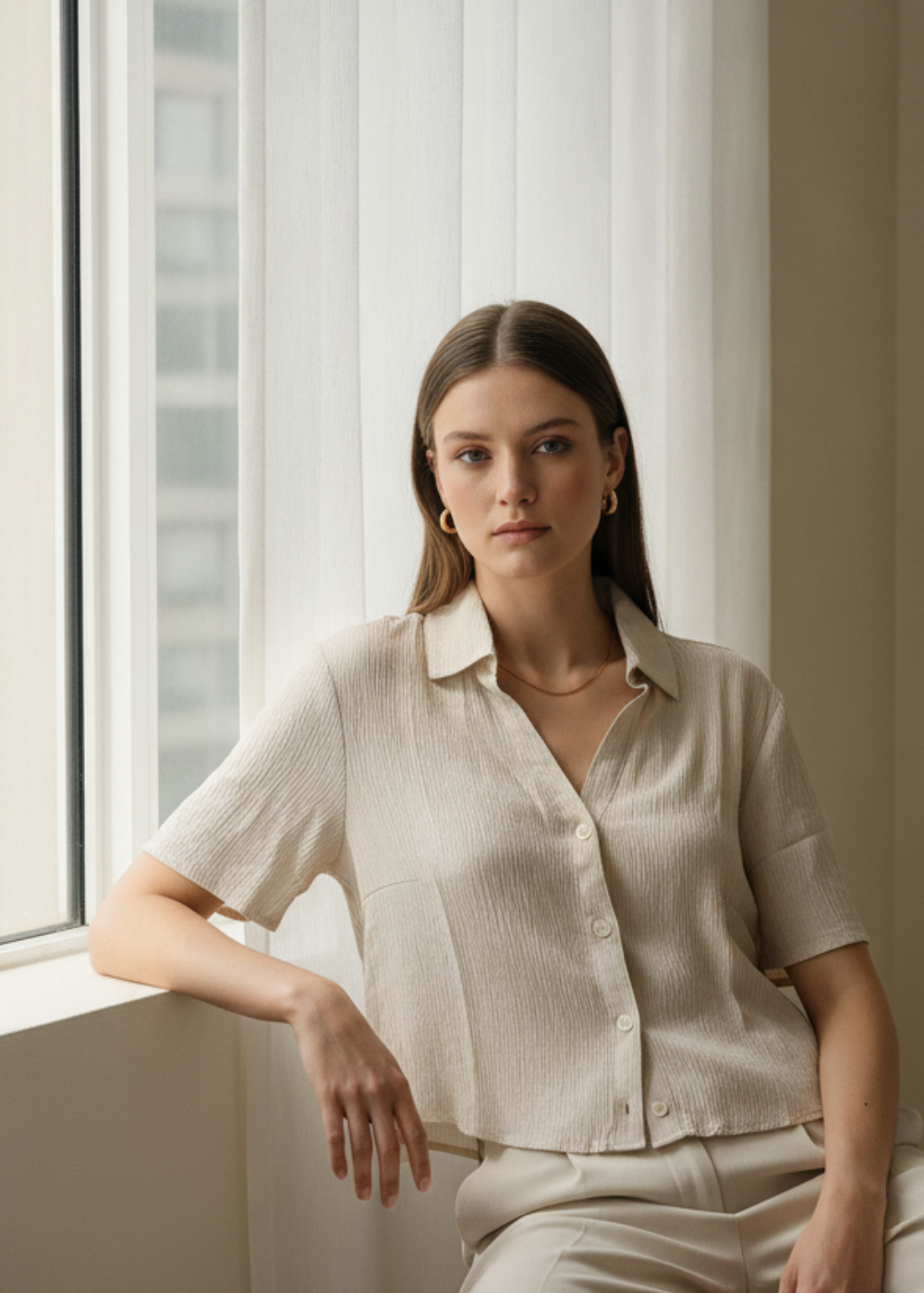 Textured Plisse Crop Blouse