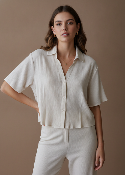 Textured Plisse Crop Blouse