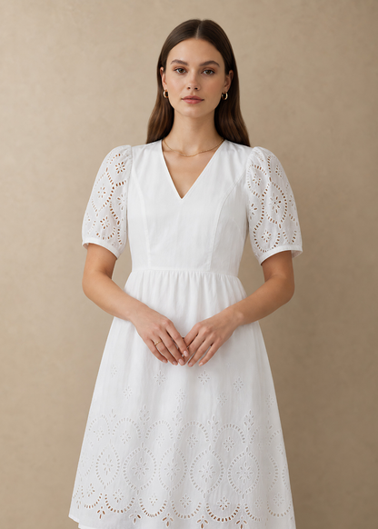 V-Neck Cutwork Dress