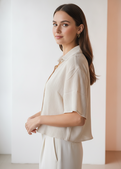 Textured Plisse Crop Blouse
