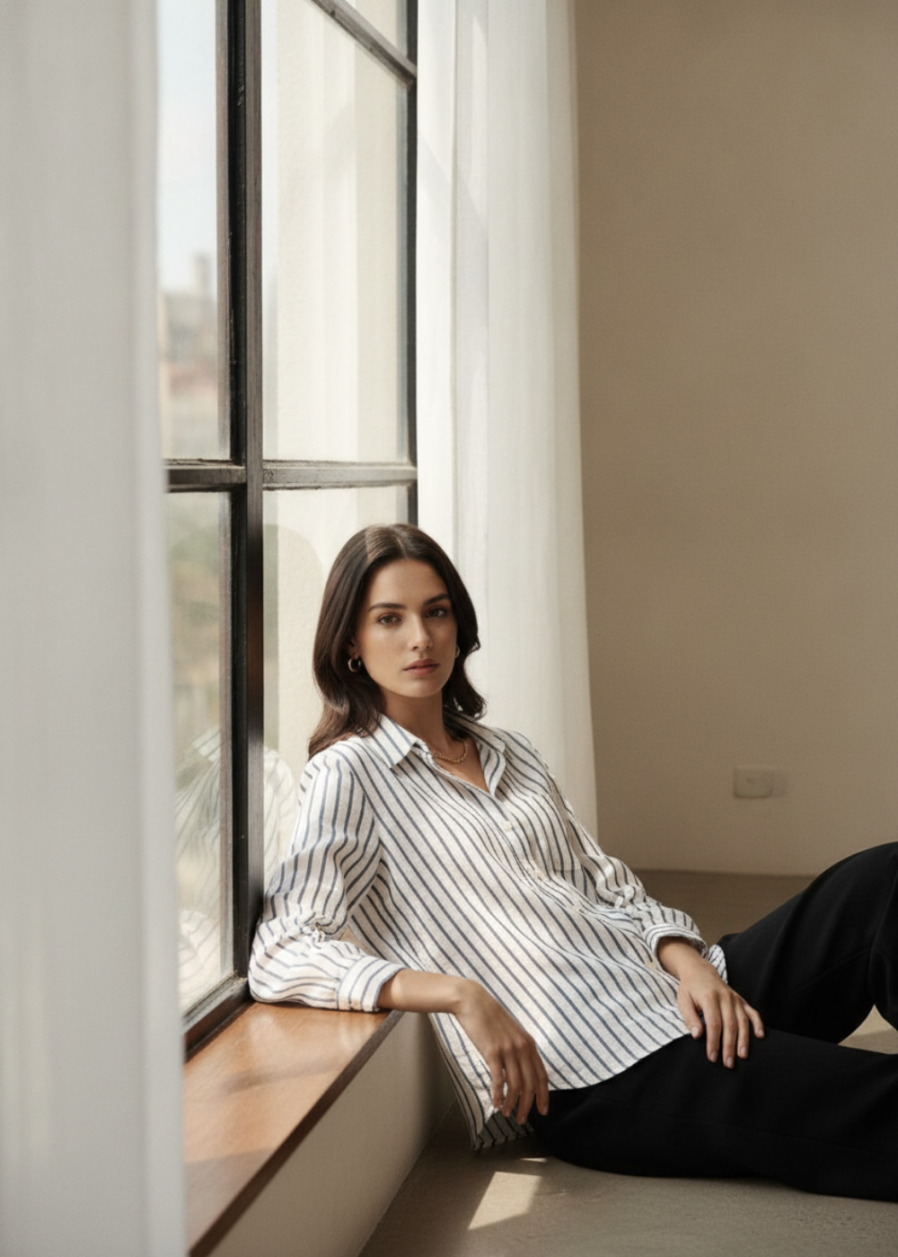 Classic Fit Striped Button-Up Blouse