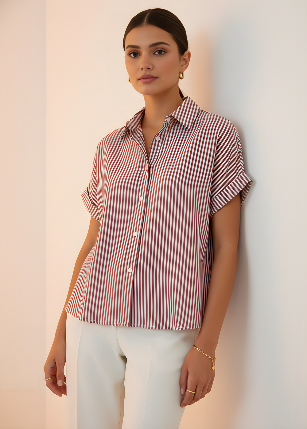 Short Sleeve Pinstripe Blouse