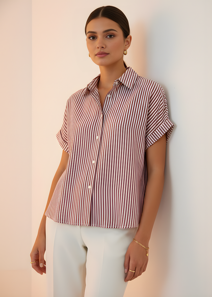 Short Sleeve Pinstripe Blouse