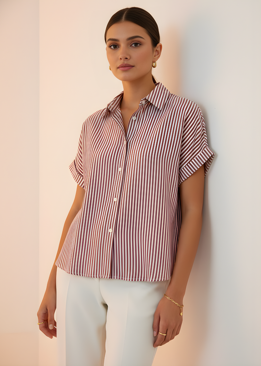 Short Sleeve Pinstripe Blouse