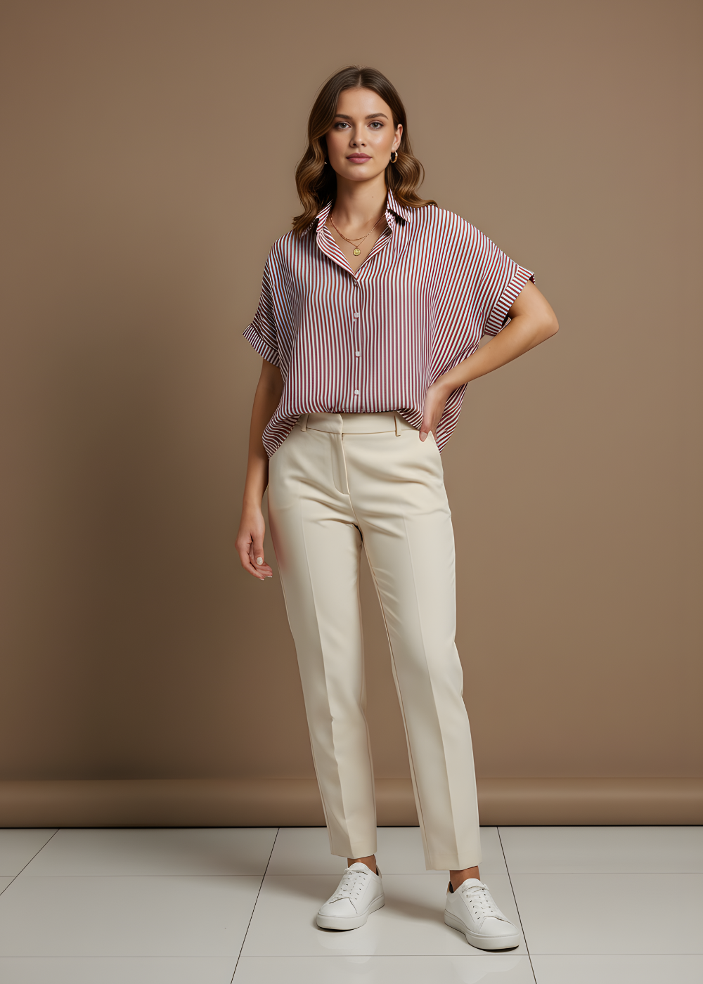 Short Sleeve Pinstripe Blouse