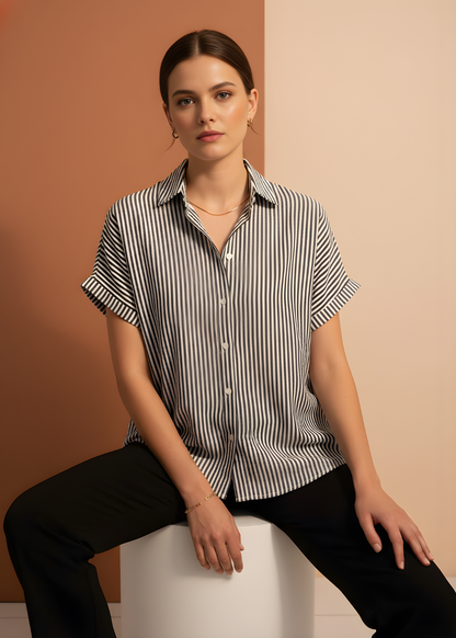 Short Sleeve Pinstripe Blouse
