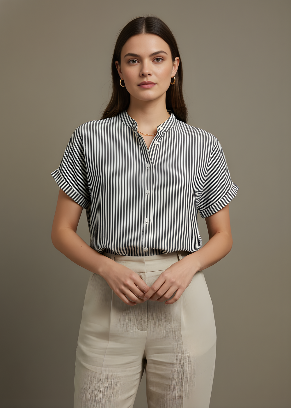 Short Sleeve Pinstripe Blouse