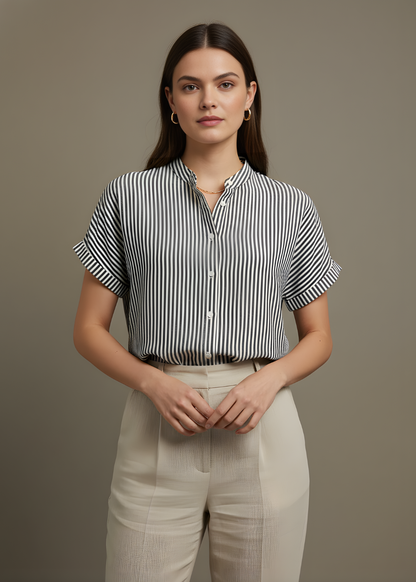 Short Sleeve Pinstripe Blouse