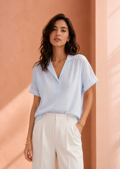 Striped Notch Collar Top