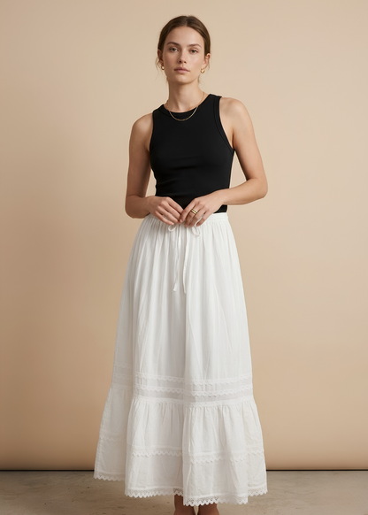 Tiered Lace-Detail Maxi Skirt