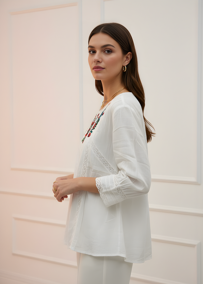 Embroidered Lace Trim Blouse