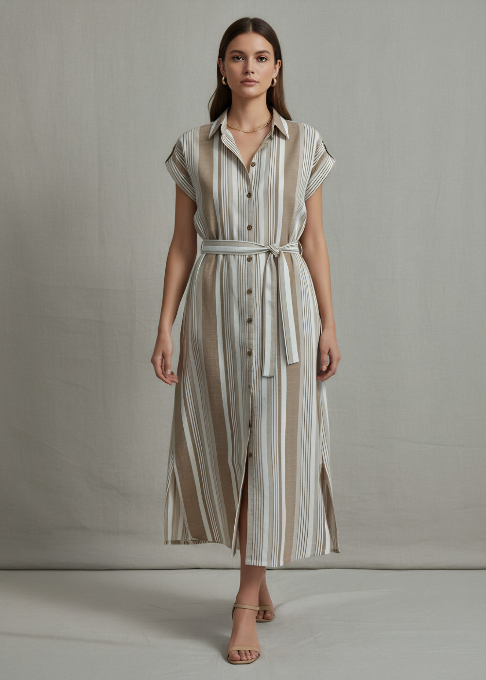 Cap Sleeve Belted Midi Dress