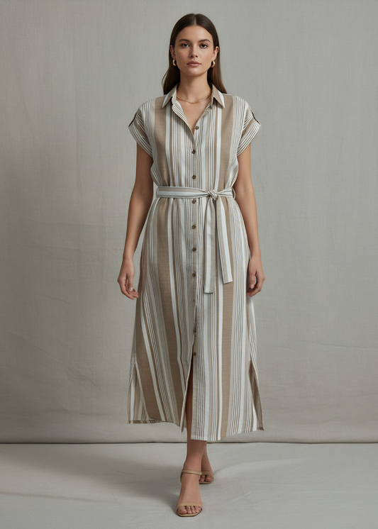 Cap Sleeve Belted Midi Dress
