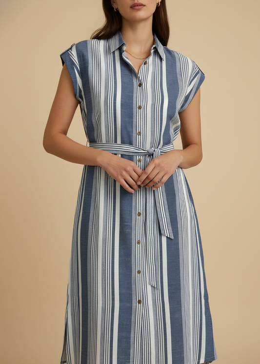 Cap Sleeve Belted Midi Dress