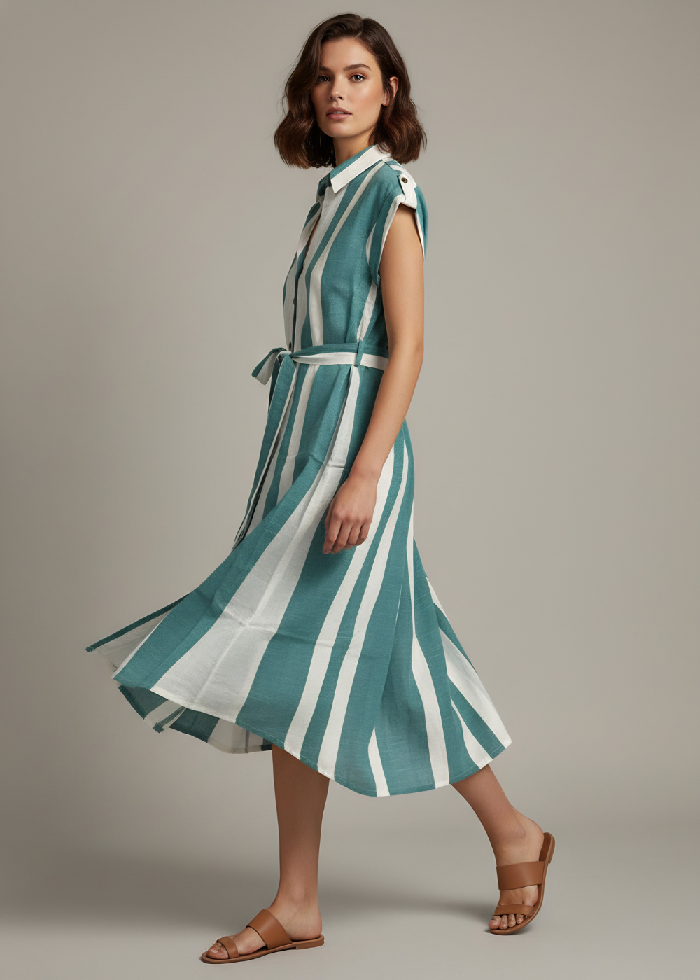 Cap Sleeve Belted Midi Dress