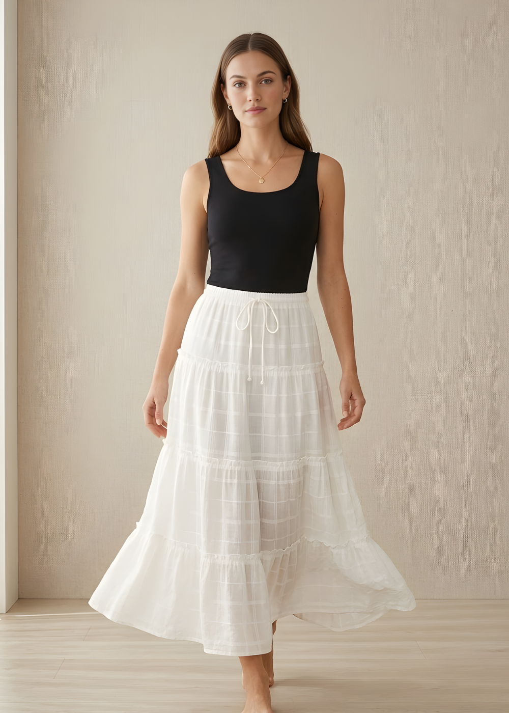 Drawstring Tiered Skirt