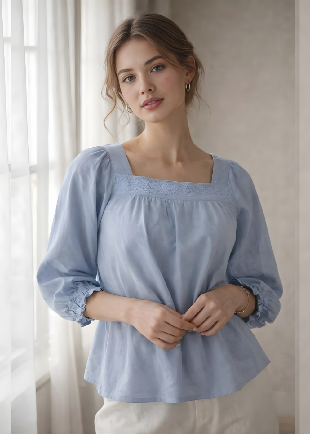 Puff Sleeve Square Neck Top