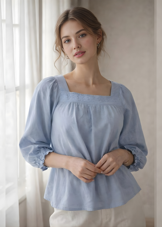 Puff Sleeve Square Neck Top