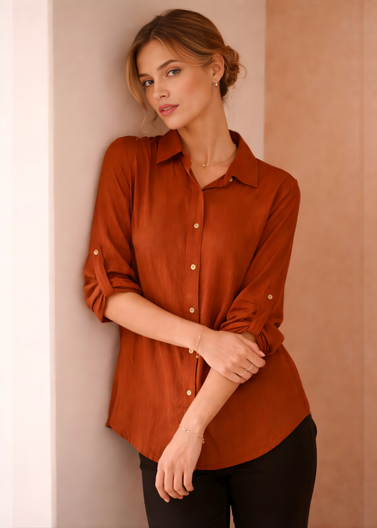 Roll-Tab Sleeve Blouse