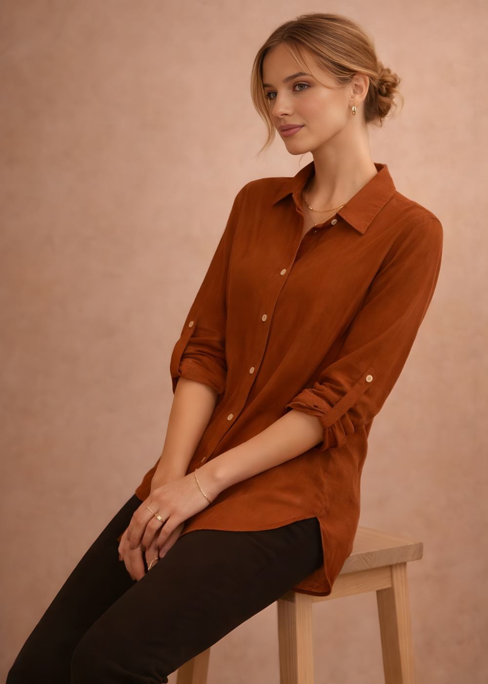 Roll-Tab Sleeve Blouse