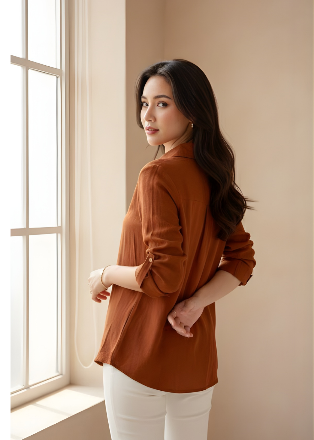 Roll-Tab Sleeve Blouse